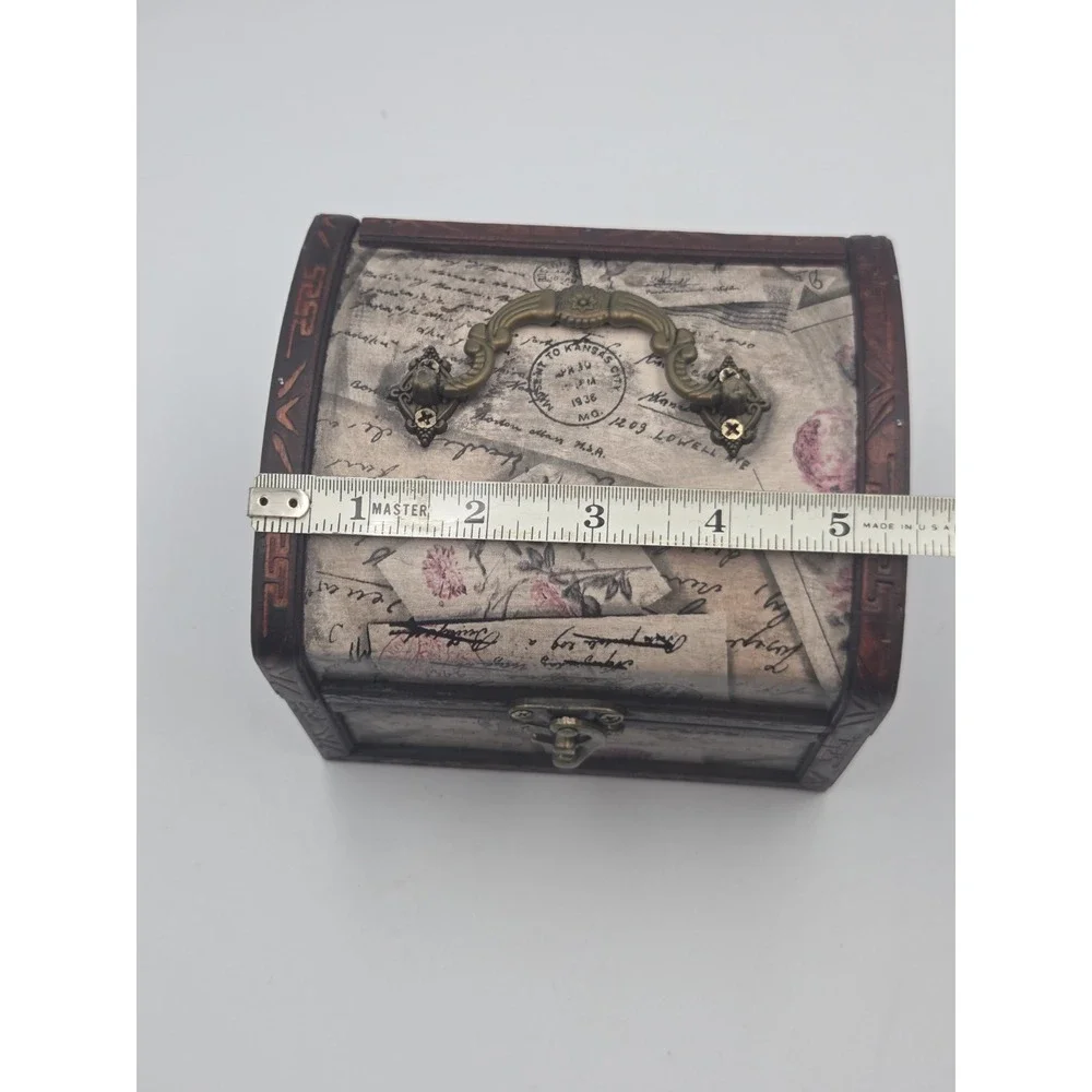 Vintage Wooden Jewelry Box Rose Peony And Script Design Storage box 7''